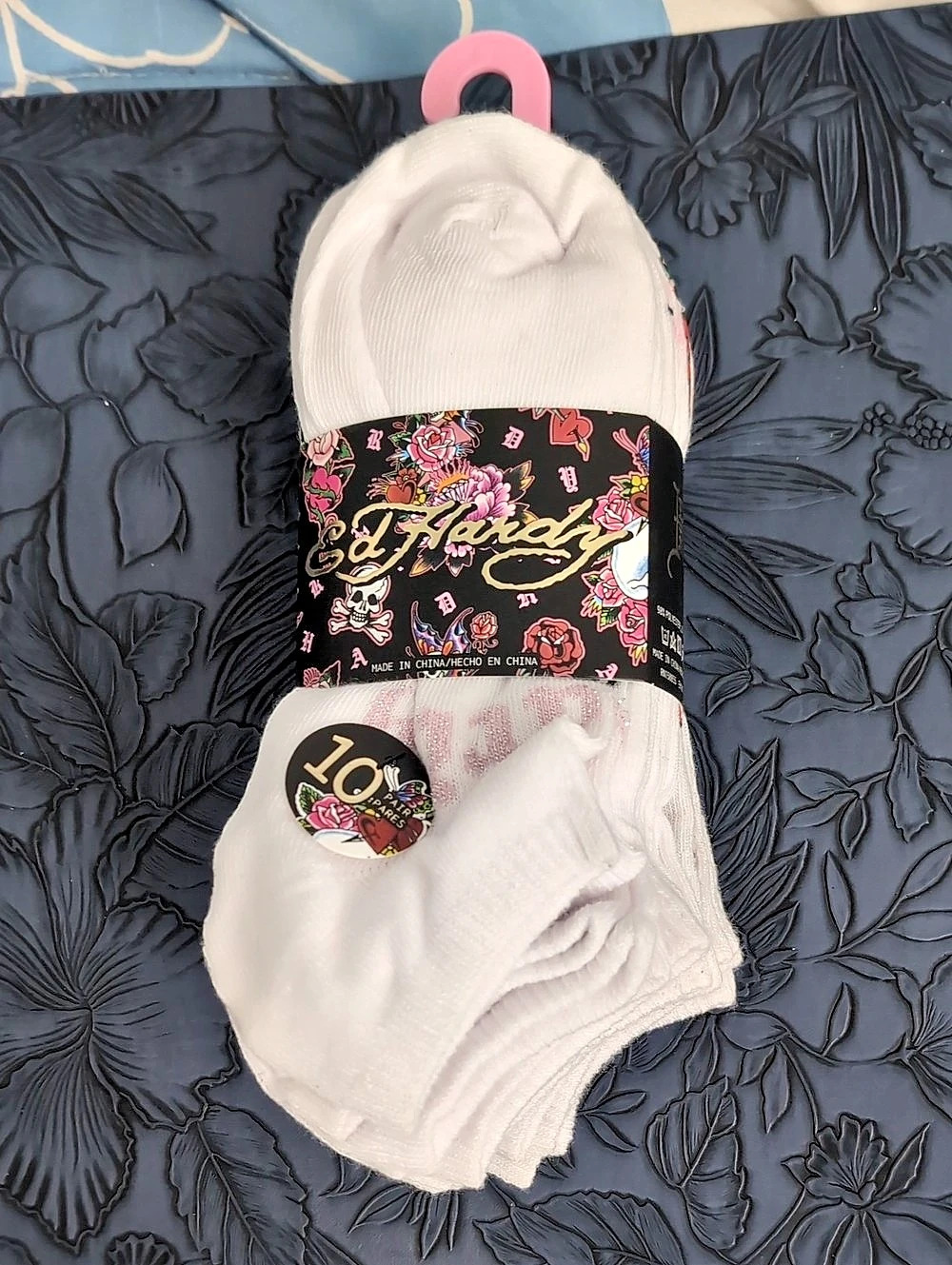 Ed Hardy 10 Pair Low Cut Socks White & Black Size 4-10 NWT